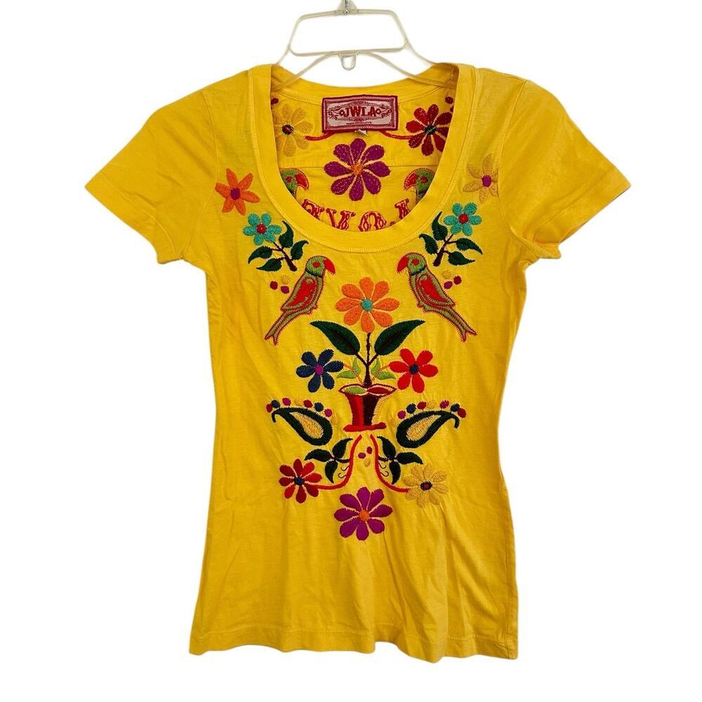 Johnny Was JWLA Yellow Peacock Floral Embroidery XS